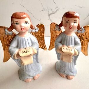 Vintage Angel Figurines with Golden Wings